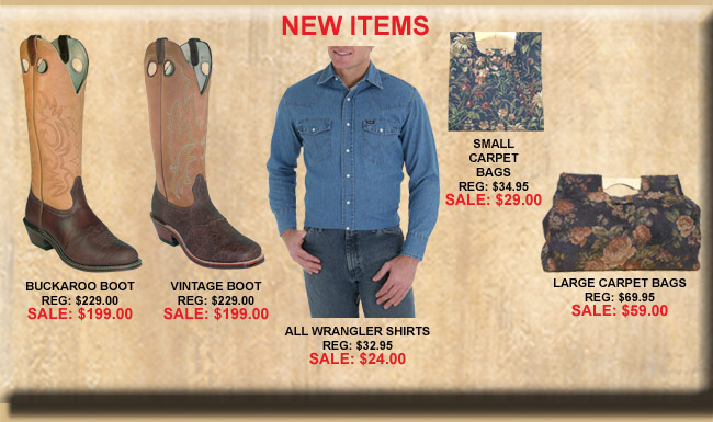 New Items! Buckaroo Boots, Vintage Boots, Carpet Bags