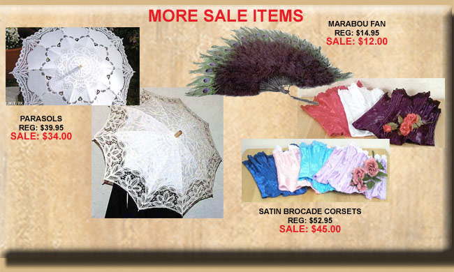Old West Accessories, Parasols, Fans, Corsets On Sale