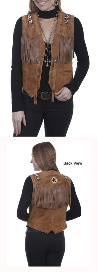 Ladies Beaded Leather Vest