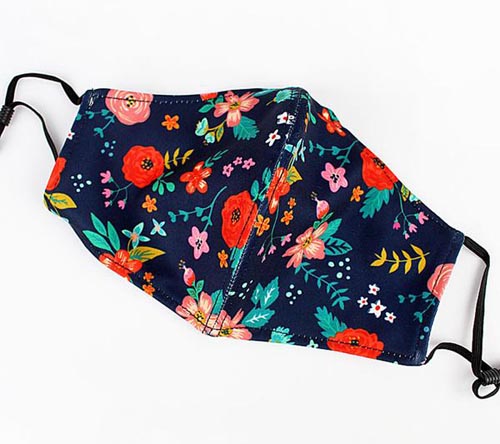 Two-Layer Fashion Face Mask  - Navy Blue Flower