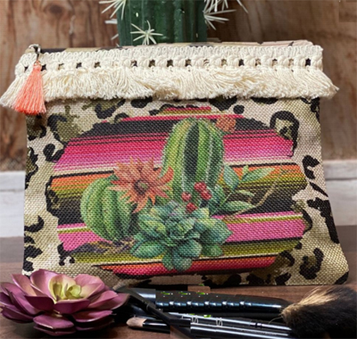 Desert Cactus Cosmetic Bag -Serape/Leapord