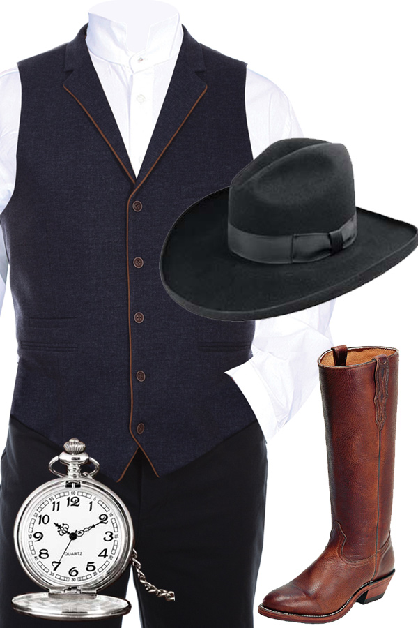 Gilmore Outfit Featuring the Deadwood Shirt and Navy Oldwest Gilmore Vest