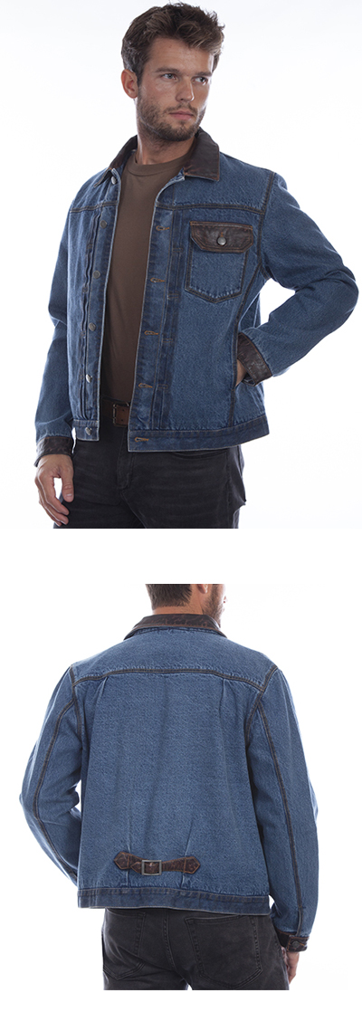 Denim Jacket w/Leather Trim