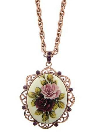 Amy Flower Oval Pendant Necklace