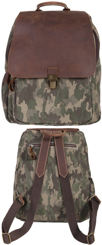 Camo Collection Backback with Leather Flap