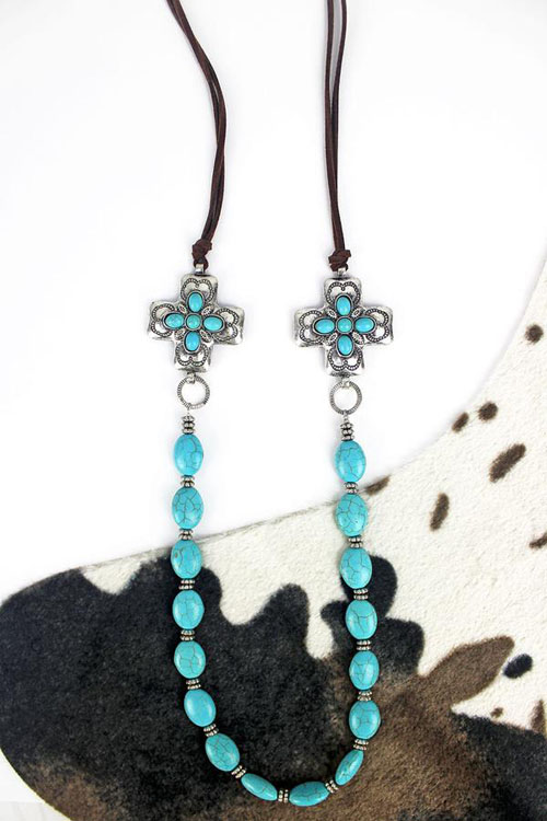 Beaded Double Square Cross/Cord Necklace