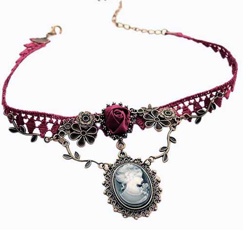 Victorian Rose Choker - Burgundy
