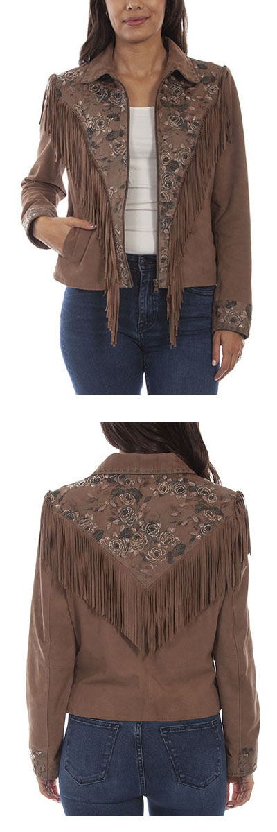 Ladies Suede Embroidered Fringe Coat