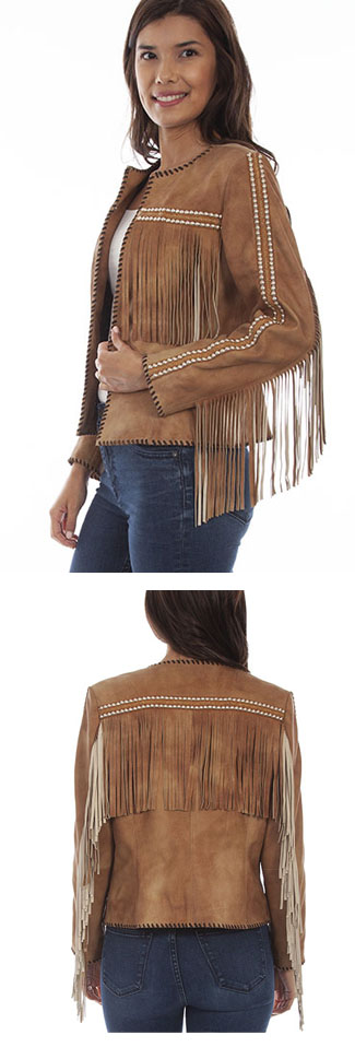 Ladies Fringe & Stud Leather Jacket