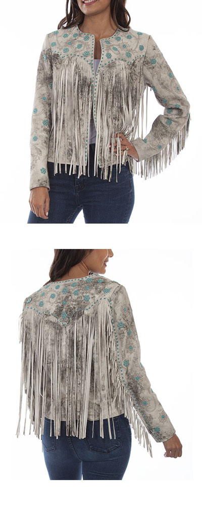 Ladies Lamb Suede Embroidered Fringe Jacket