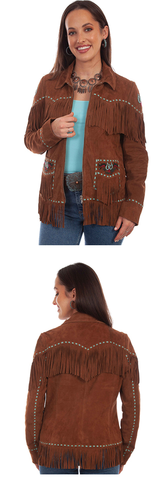 Ladies Pick Stitch and Fringe Suede Jacket