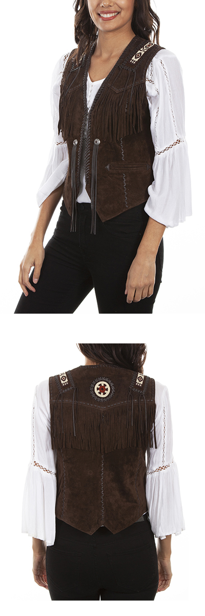 Ladies Beaded Leather Vest