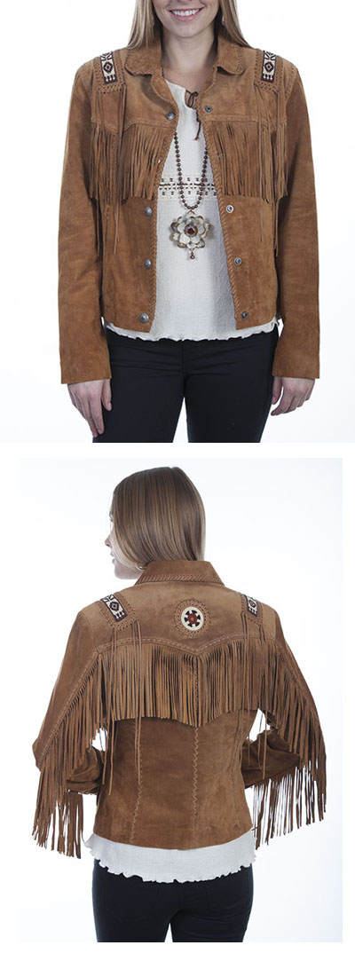 Ladies Bead Trim Leather Jacket