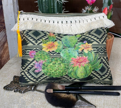 Cactus Cosmetic Bag - Black Aztec