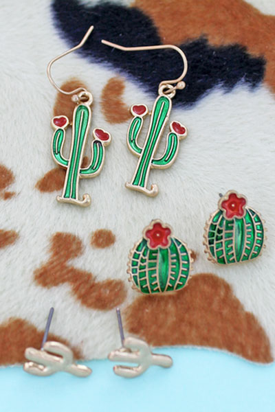 Cactus Earrings - 3 Pair Set