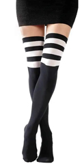 [ 3 Stripe Opaque Thigh Highs ]