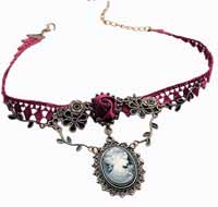 [ Victorian Rose Choker - Burgundy]