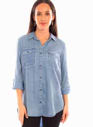 [Scully Honey Creek Hi-Lo Denim Blouse]