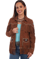 [Scully  Ladies Pick Stitch and Fringe Suede Jacket]