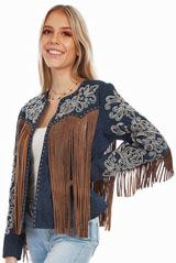 [Scully  Ladies Embroidered and Beaded fringe jacket]