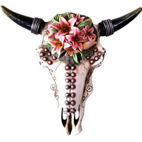 [Western Homegoods Flower Cow Skull Wall Hanging]