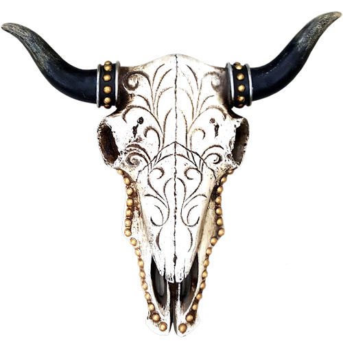 [Western Homegoods Floral Scroll Cow Skull Wall Hanging]