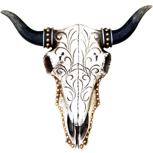 [Rainbow Trading Co. Floral Scroll Cow Skull Wall Hanging]