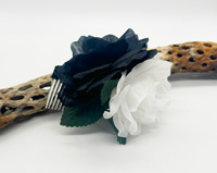 [ Rose Hair Comb - Black/White Roses]